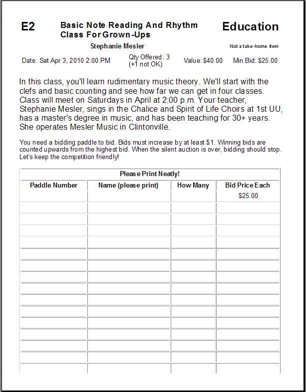 Sample Bid Sheet